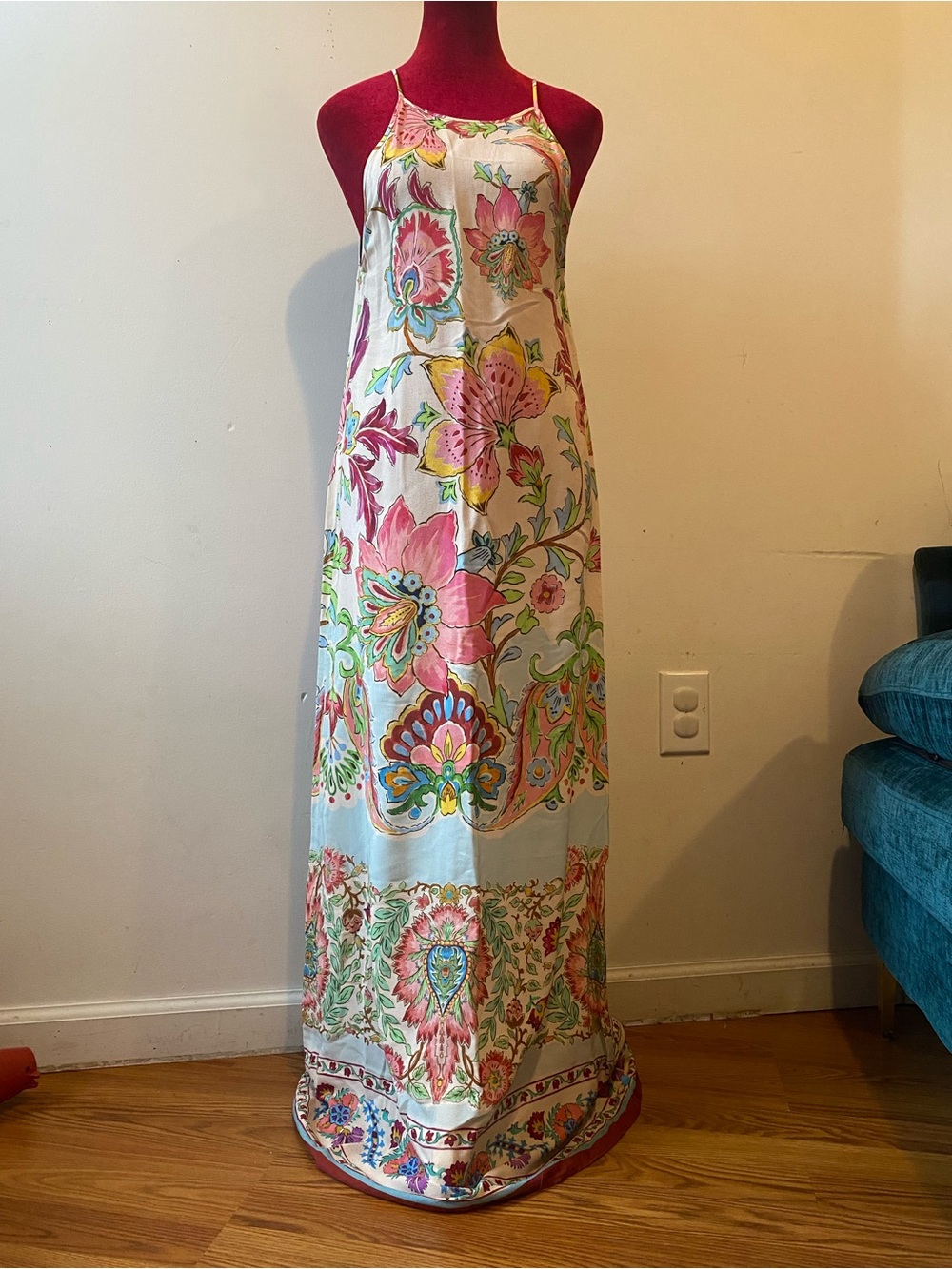 Zara Pink and White Floral Halter Maxi Dress